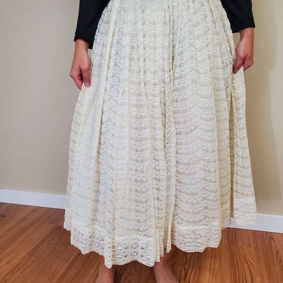 Vtg 50s 60s Fit Flare Dress Parklane Cupcake Lace/tulle V Back Midi S/4 - Picture 4 of 11